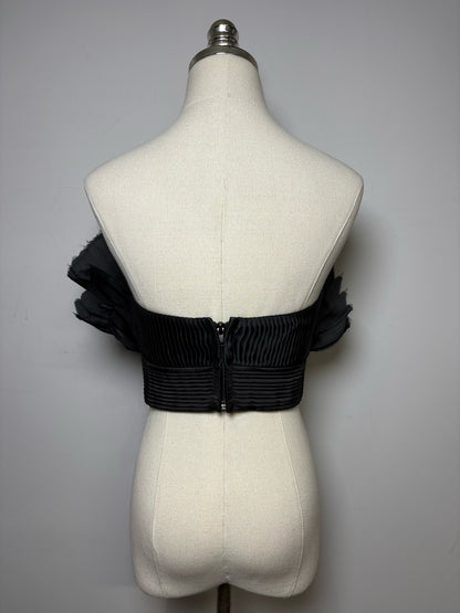 Women's Size 4 Andres Otalora Black Pleated Pure Silk Pre-Owned Strapless Crop Top