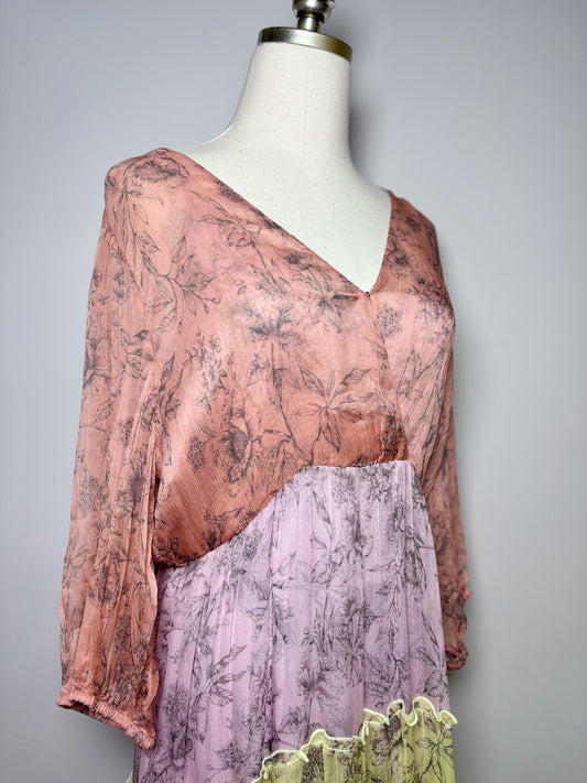 Women Size L Johnny Was Salmon, Yellow, Coral, Lavender Jade Silk Dress
