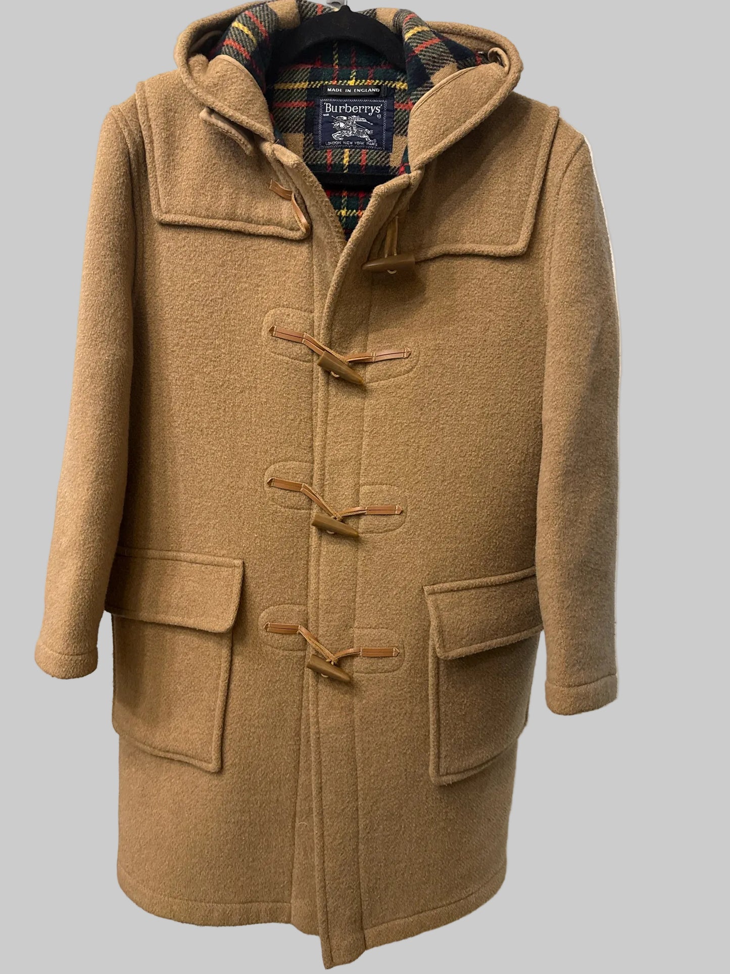 Burberrys' Camel Wool Solid Men's Vintage Size S Hood Coat