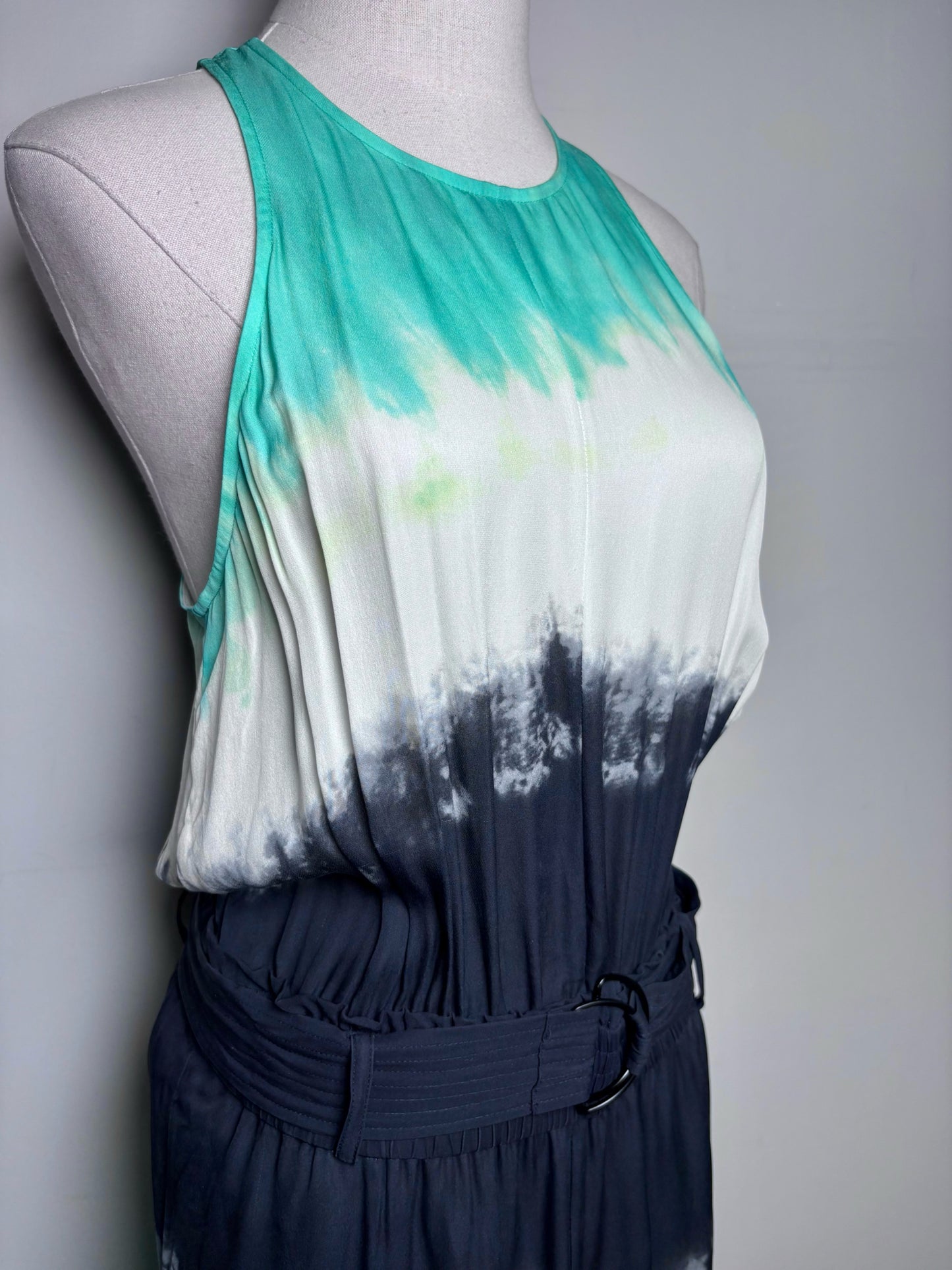 Women Size 8 ALC Green Watercolor Sleeveless Midi Silk Dress VIDA STYLE SHOP Women Size 8 ALC Green Watercolor Sleeveless Midi Silk Dress VIDA STYLE SHOP