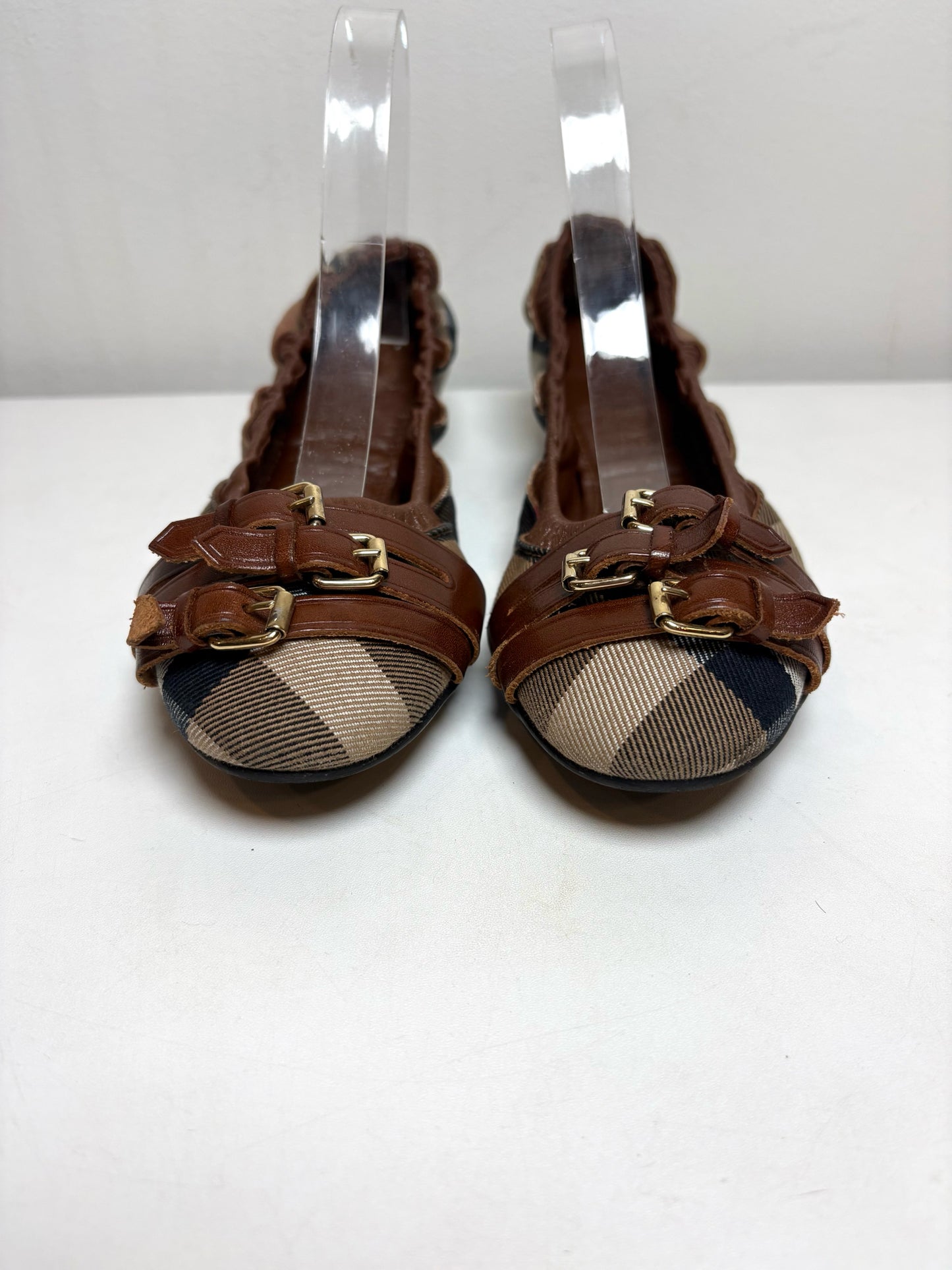W Shoe Size 40 (10, US) Burberry multi brown Canvas, Leather Women's Flats