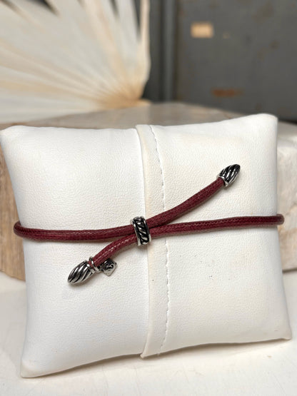 David Yurman Burgundy Leather Cord Sterling Silver Tips Bracelet
