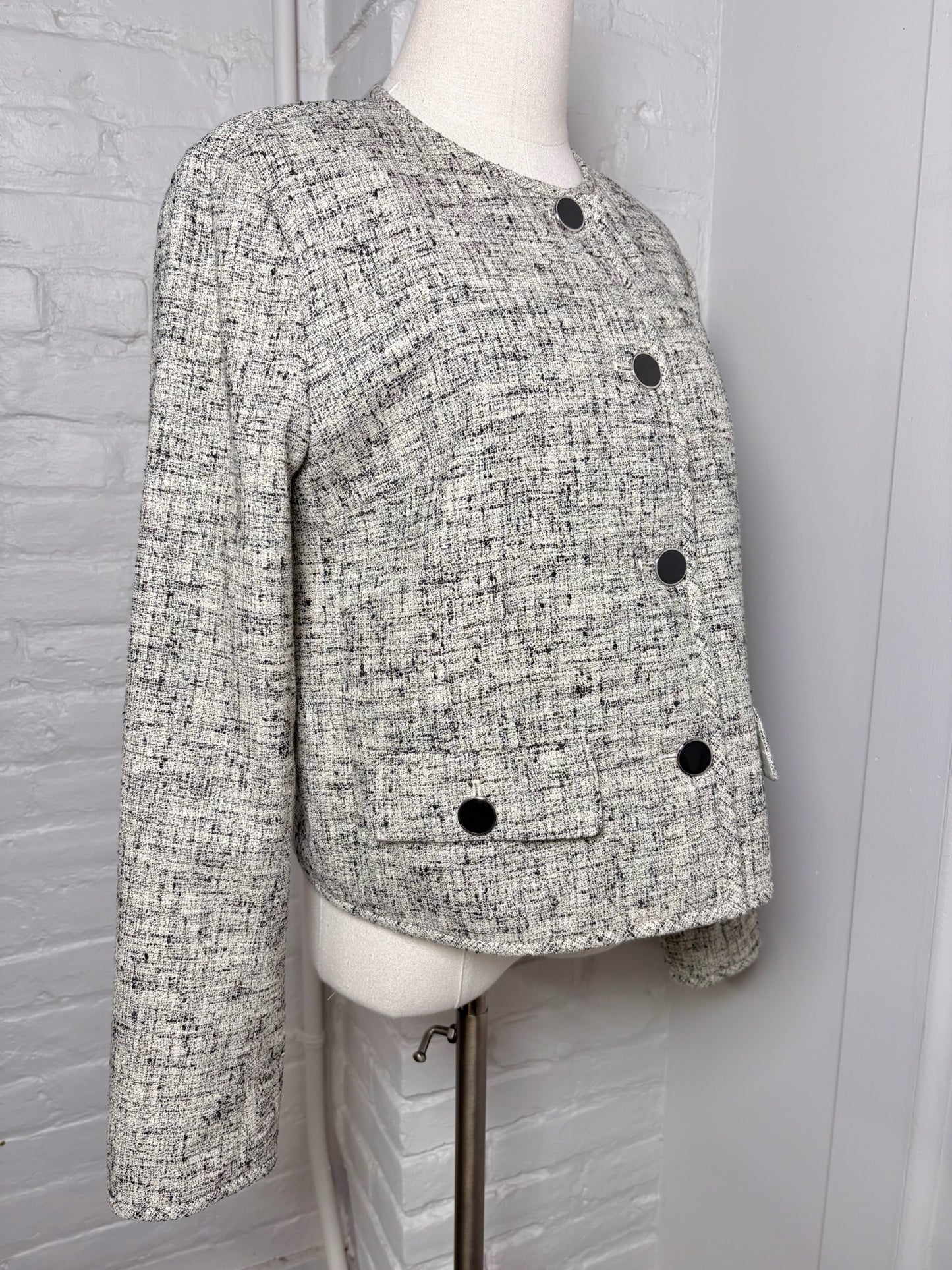 Women Size L Lafayette 148 Black Tweed Linen Jacket