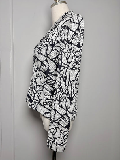 Women Size 4 St. John White, Black Floral Print Wool, Rayon Jacket