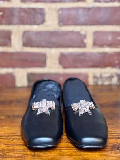 W Shoe Size 9 Freda Salvador Black Crystal Bow Pre-owned, NWT Flats