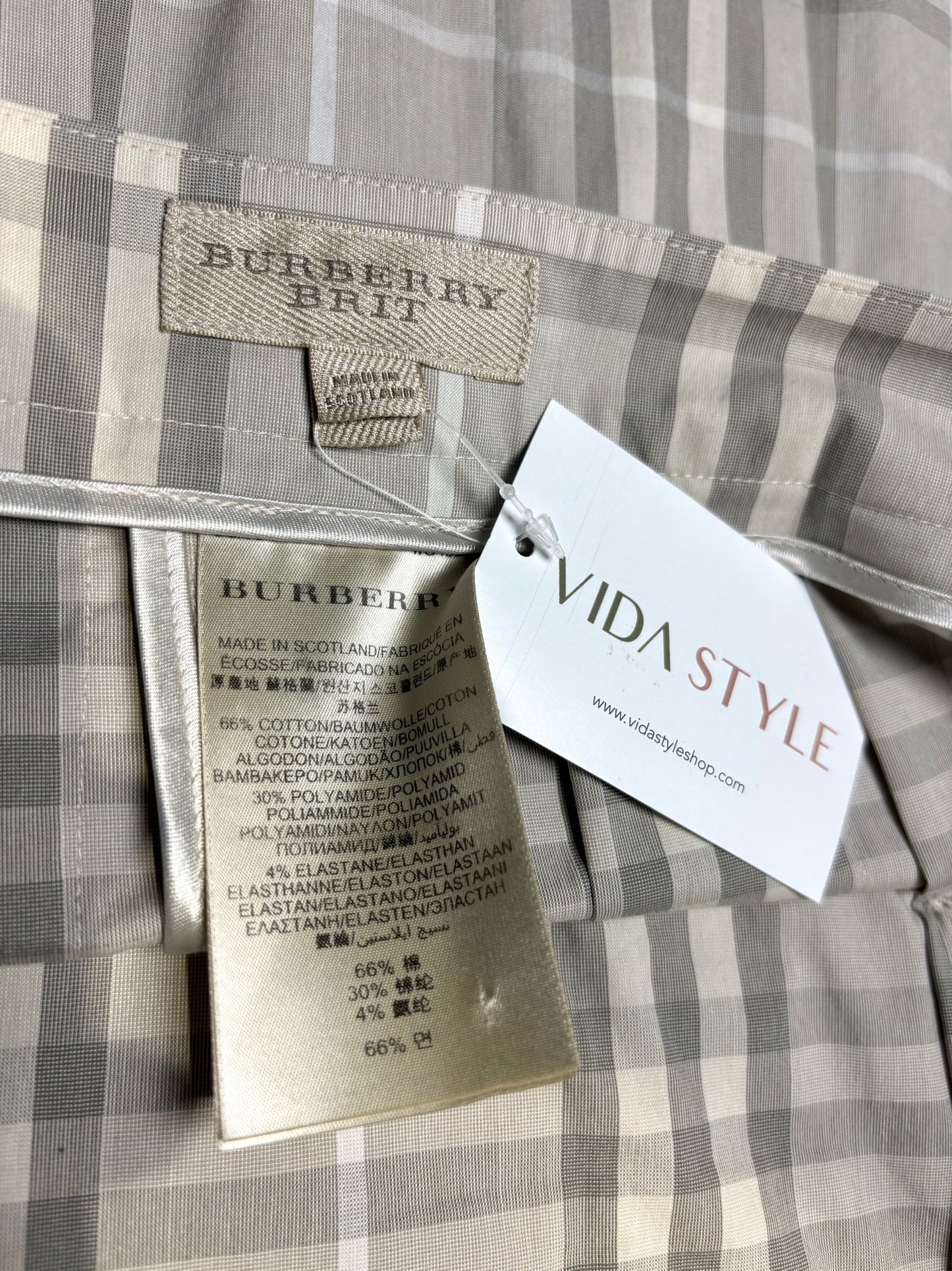 Women Size 12 Burberry Brit Gray Check Print Cotton Pre-owned Mini Skirt