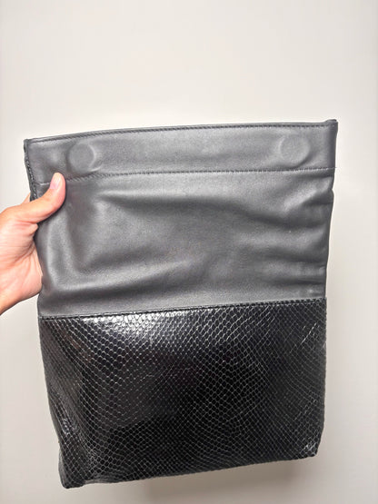 Gigi New York Python Embossed Leather Black Cowhide Clutch Purse