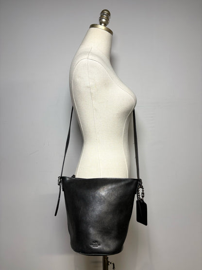 Women's Coach Bleecker Sport Mini Black Leather Vintage Pre-Owned Crossbody Bucket Bag