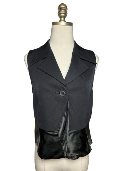 Size 6 Women Atsuro Tayama Black Wool w/Satin Panels Japanese Design Pre-owned Vest