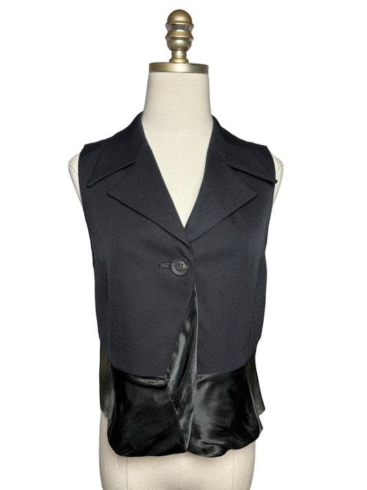 Size 6 Women Atsuro Tayama Black Wool w/Satin Panels Japanese Design Pre-owned Vest