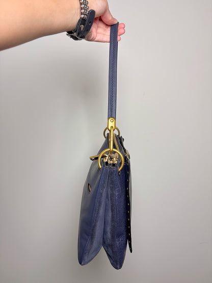 Coach Solid Leather Pre-owned Navy Cowhide Crossbody Purse