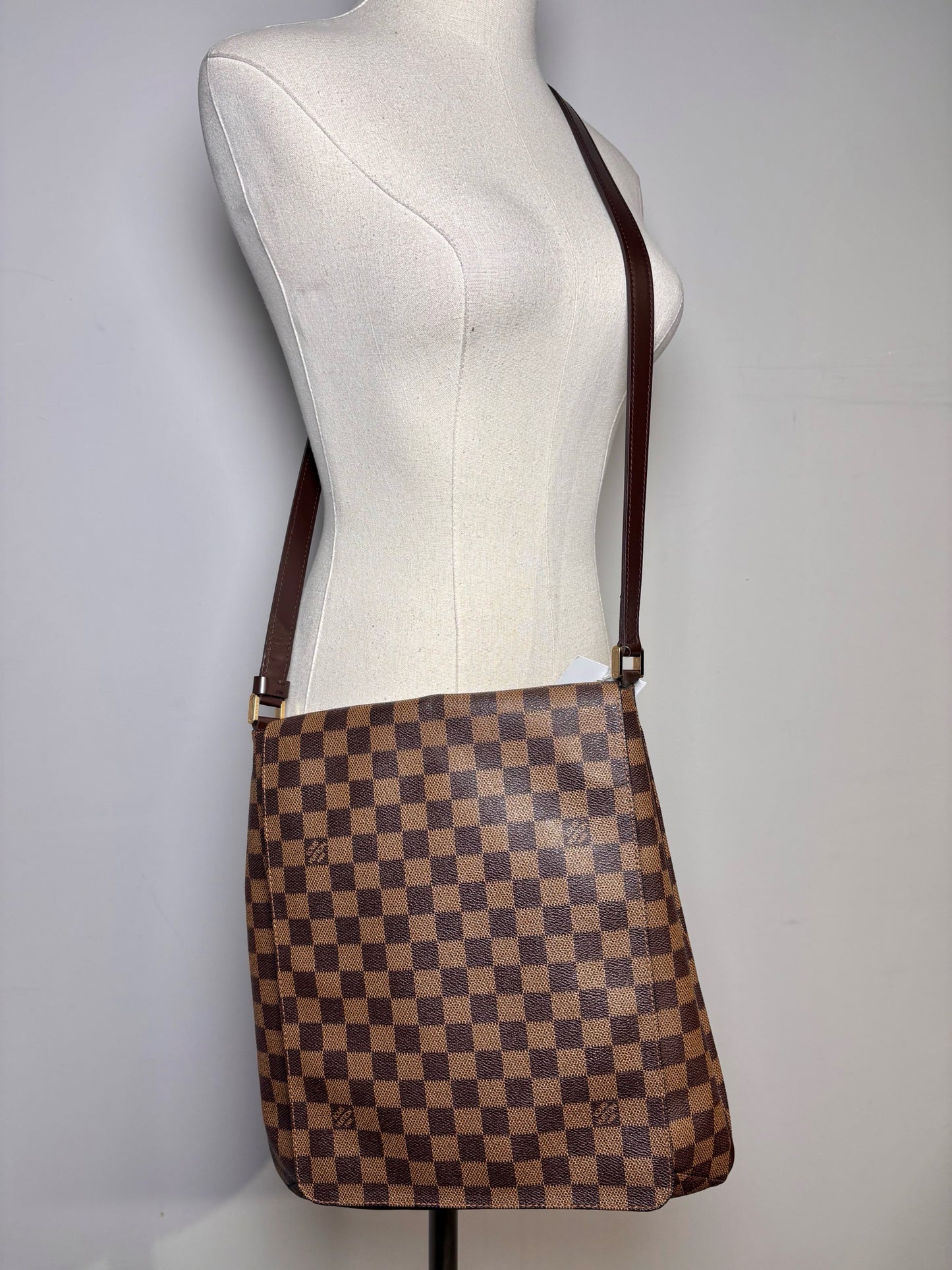 Coated Canvas Louis Vuitton Damier Ebene Brown Large Purse