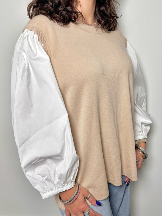 Women Size 2X Veronica Beard Khaki Colorblock Merino Wool, Spandex NWT Sweater