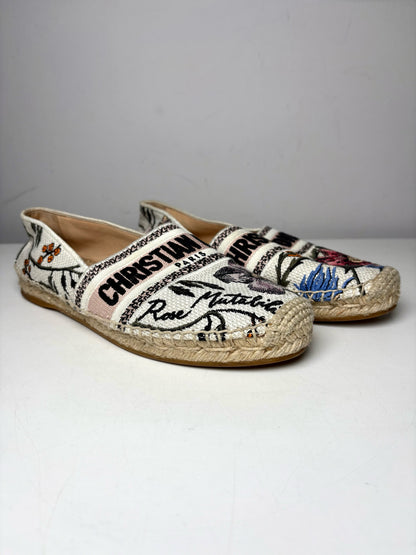 W Shoe Size 38.5 (8 US) Christian Dior Cream Cotton Pre-owned Slip-ons