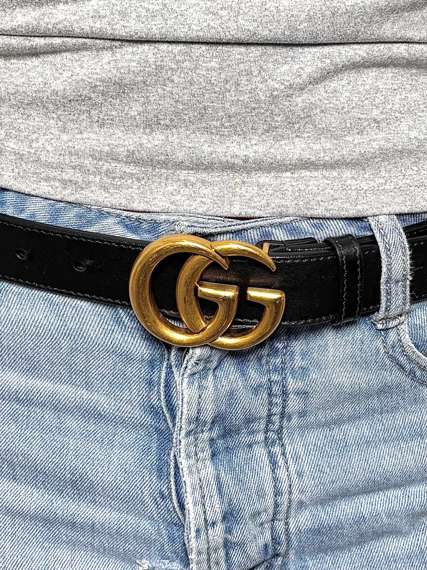 Gucci Marmont Double-G Black Leather  Leather 95-38 (M/L) Pre-owned Belt