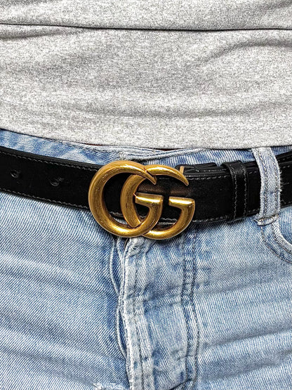 Gucci Marmont Double-G Black Leather  Leather 95-38 (M/L) Pre-owned Belt