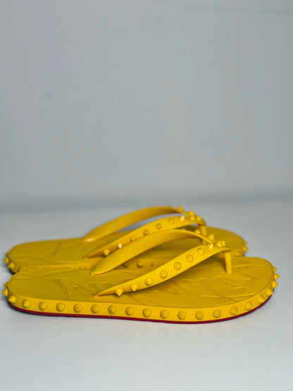 W Size 39 Christian Louboutin Super Flip Yellow Rubber Studs Pre-owned