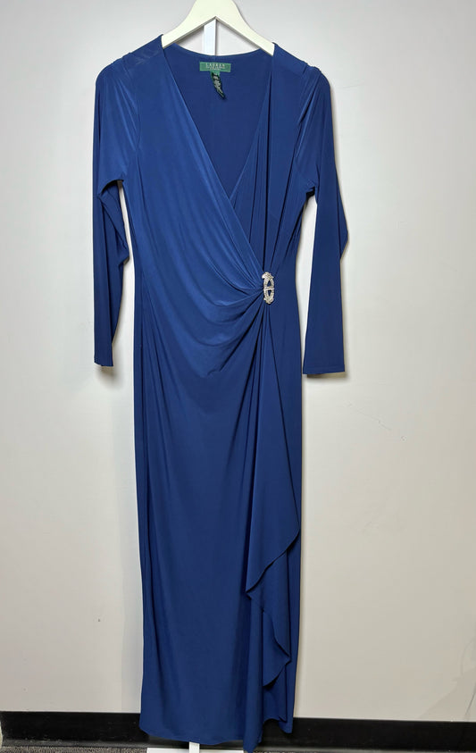 Women Size L Lauren Ralph Lauren Blue w/Brooch Embellishment Solid Gown