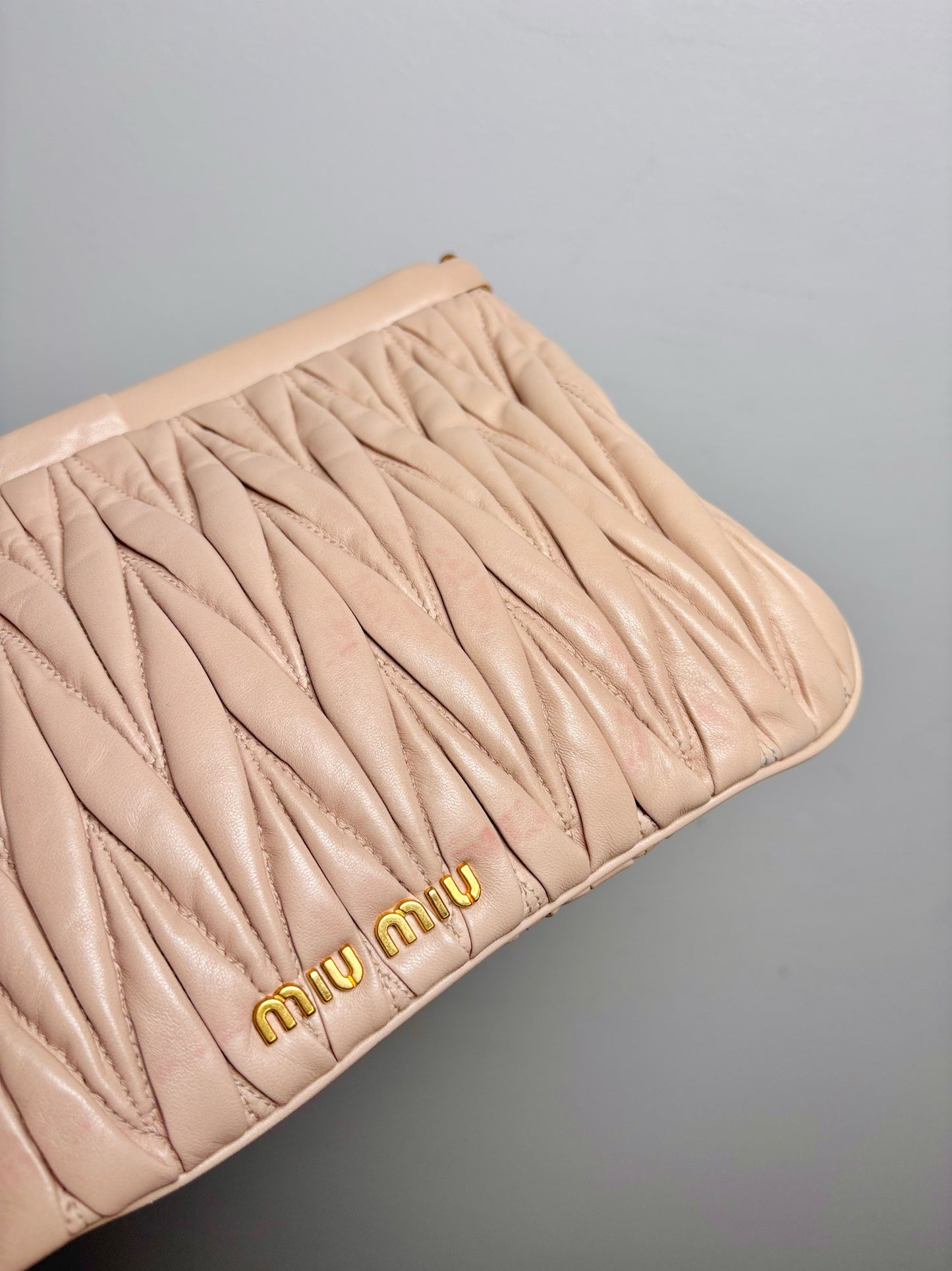 Miu Miu Leather Blush Pink Leather Small Cammeo Matellasse Clutch Purse