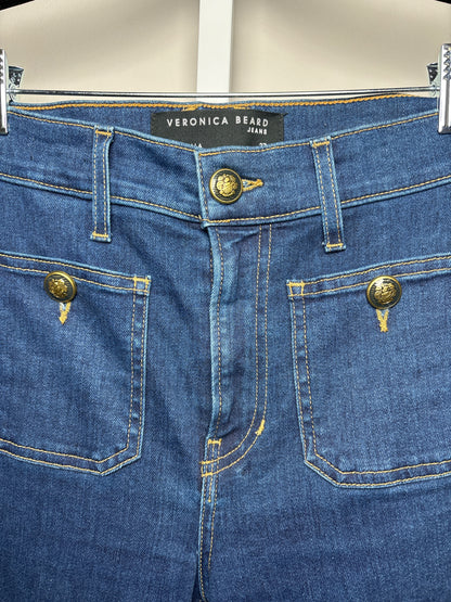 Women Size 27 (4, US) Veronica Beard Blue Solid Denim Gold Buttons Jeans