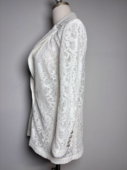 Women Size 0 Alice + Olivia Cream Lace Nylon Pearl Button Pre-owned Blazer