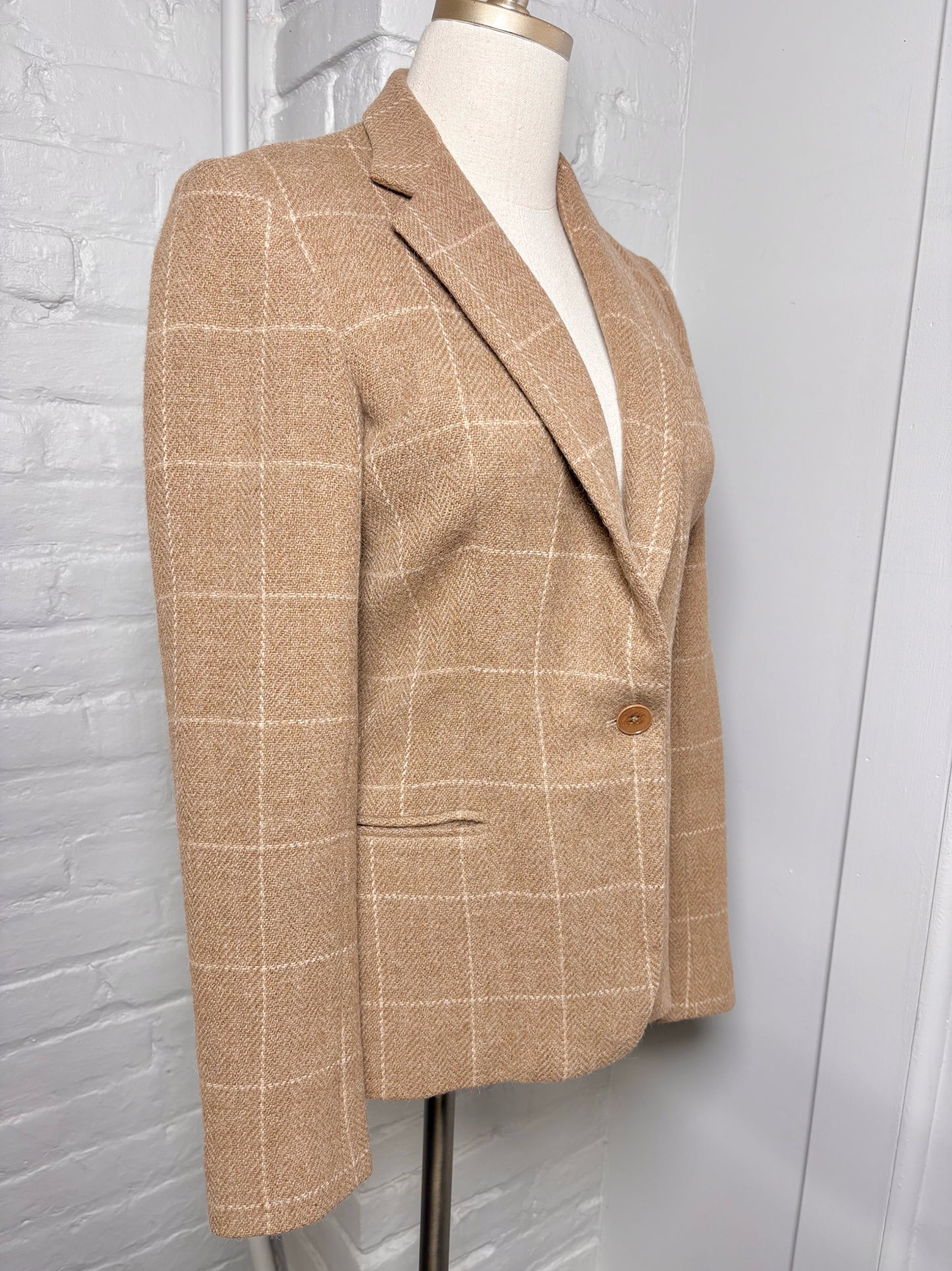 Women Size 6 Ralph Lauren Black Label Tan Checkered Pre-owned Blazer