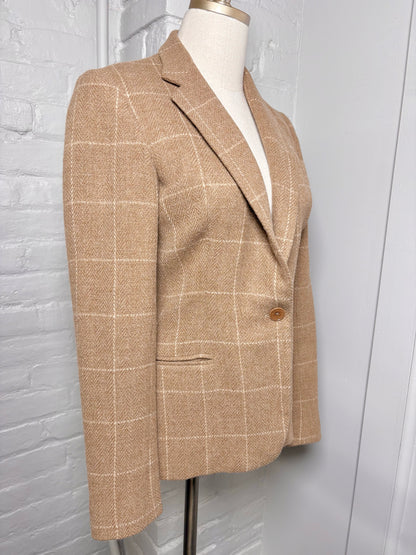 Women Size 6 Ralph Lauren Black Label Tan Checkered Pre-owned Blazer