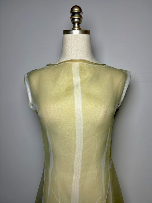 Women Size 3 (L) Yohji Yamamoto Sage Green Iridescent Sheer Vintage Dress