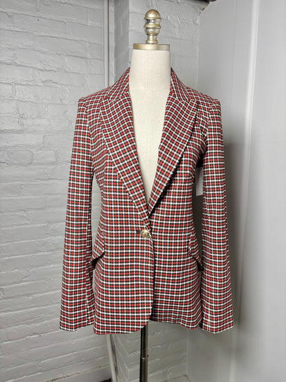 Women Size 4 L'Agence Black, White, Red Houndstooth Blazer