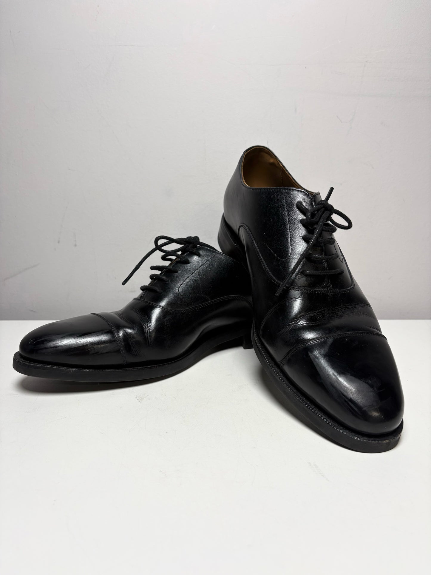Men Shoe Size UK 8 Meermin Black Calf Leather Pre-Owned Cap-Toe Oxford Shoes