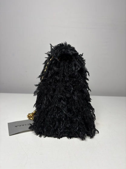 Women's Authentic Balenciaga Crush Chain Black Fabric Feather Gold-Tone NWT Pre-Owned Shoulder Bag