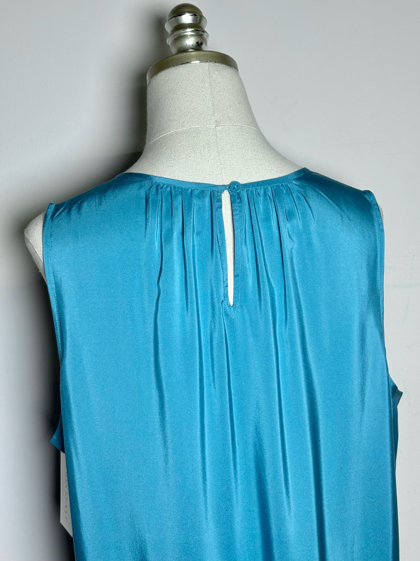 Women Size L Eileen Fisher Teal Solid Silk NWT Dress