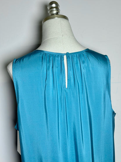 Women Size L Eileen Fisher Teal Solid Silk NWT Dress