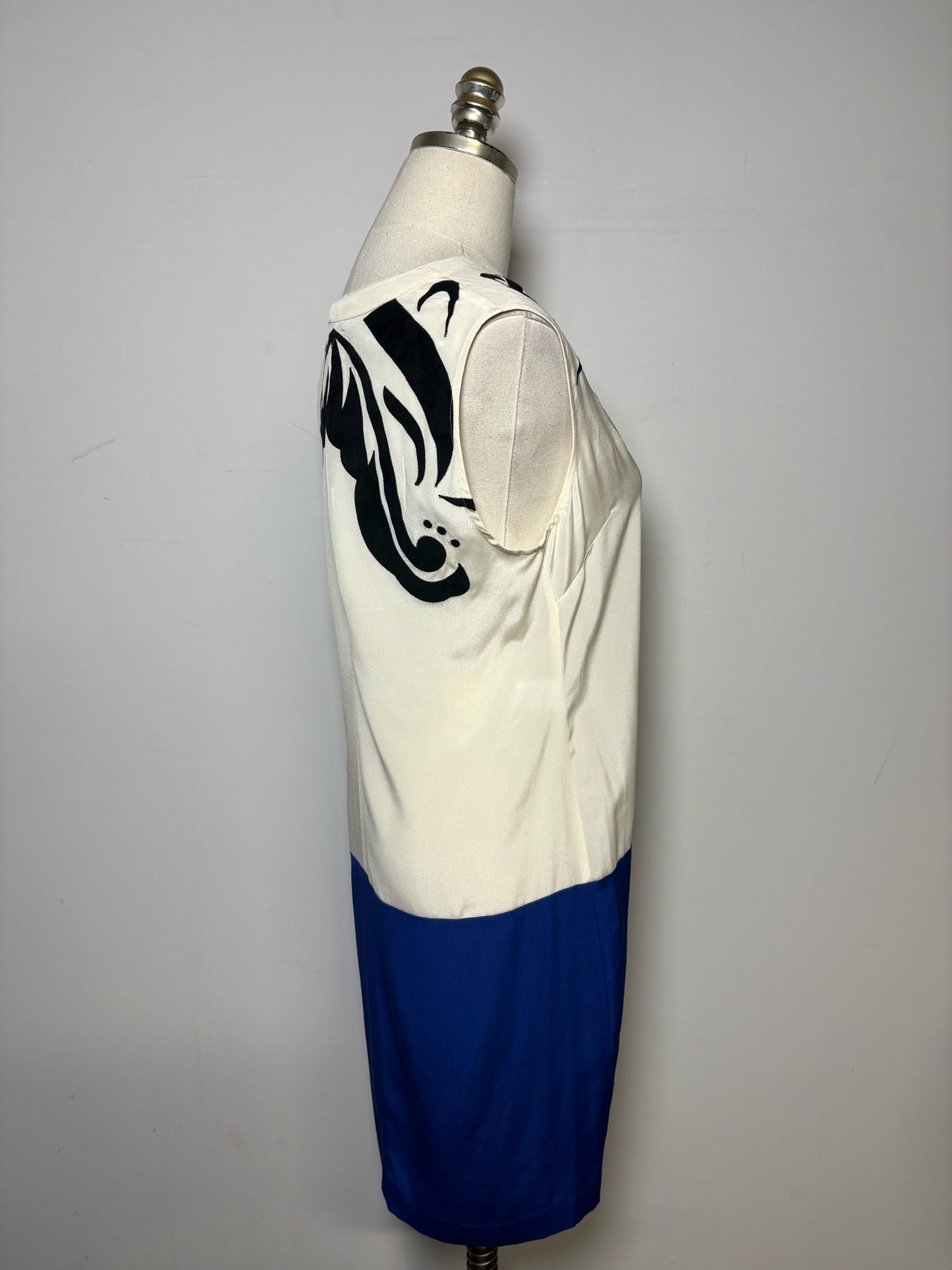 Women Size 6 Derek Lam 10 Crosby Cream, Blue Patches, Colorblock 100% Silk Dress