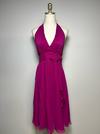 Women Size S Alice + Olivia Magenta Pink Silk NWT Pre-Owned Halter Cocktail Midi Dress