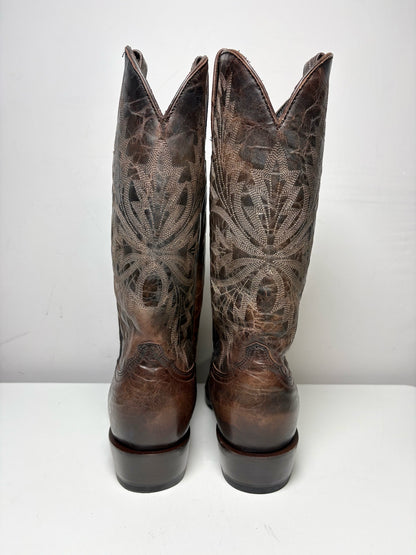 Men Shoe Size 11 All Black Brown Leather Western Stitch Pre-Owned NWOT Mad Dog Chocolate England Boots
