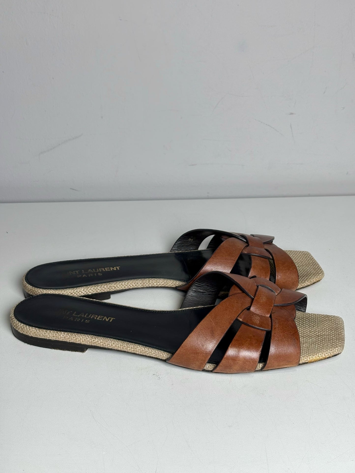 W Shoe Size 38.5 Saint Laurent Brown Leather Calf Women's Pre-owned Sandals