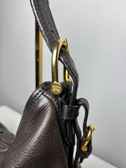 Women's Burberry Malika Vintage Dark Brown Leather Small Pre-Owned Hobo Shoulder Bag