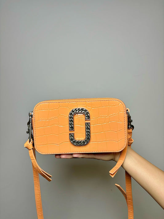 Marc Jacobs Croc Embossed Leather Peach Camera Crossbody Purse
