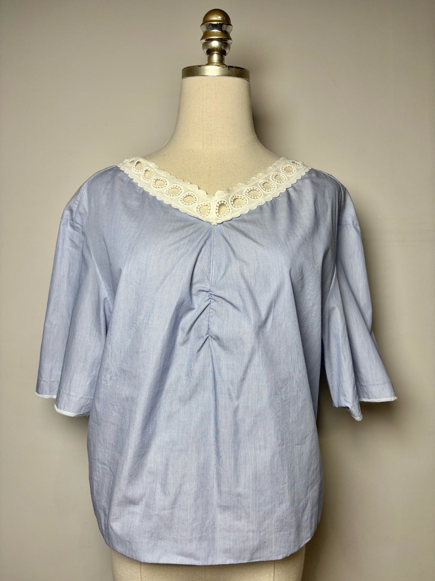 Women Size S/M Sandro Blue, White Mini Stripe Pure Cotton Pre-owned Blouse