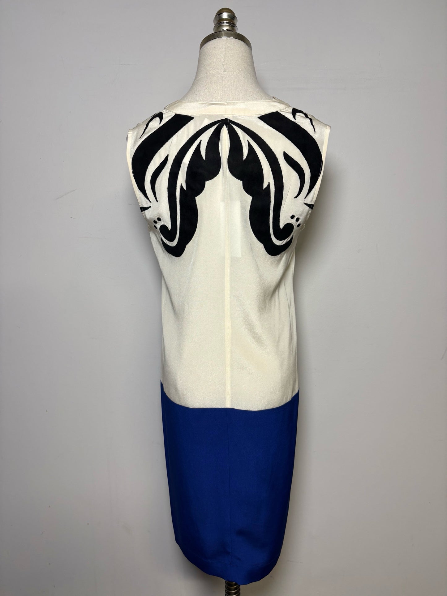 Women Size 6 Derek Lam 10 Crosby Cream, Blue Patches, Colorblock 100% Silk Dress