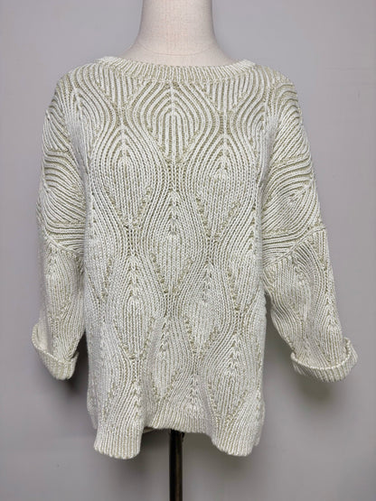 Women Size 12 Poetry Sage, White Knitted 100% Cotton Sweater
