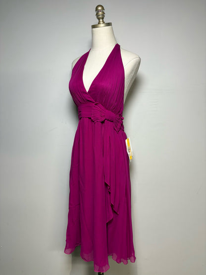 Women Size S Alice + Olivia Magenta Pink Silk NWT Pre-Owned Halter Cocktail Midi Dress