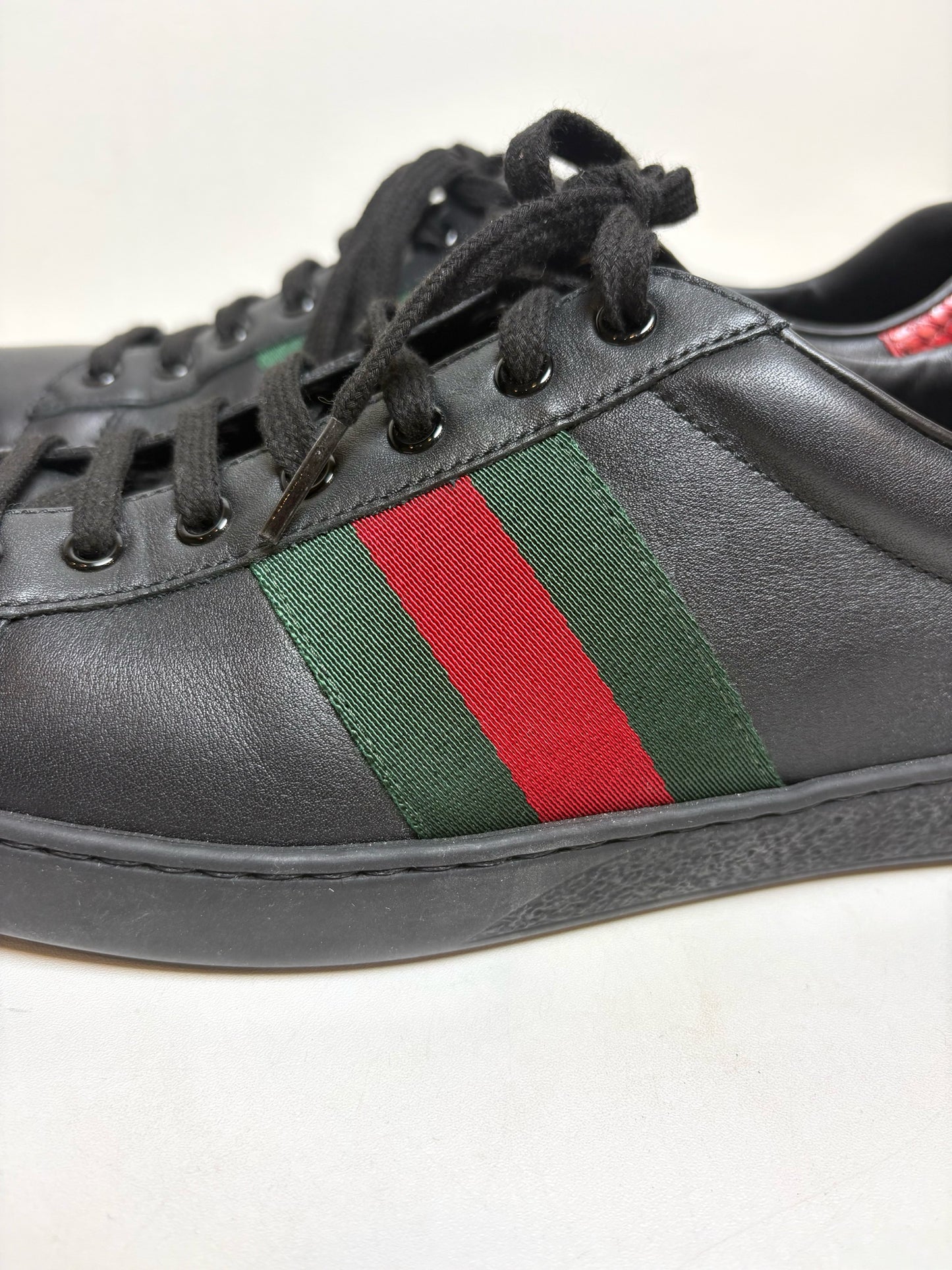 W Shoe Size 10 Gucci Ace Black Leather Pre-owned Sneakers