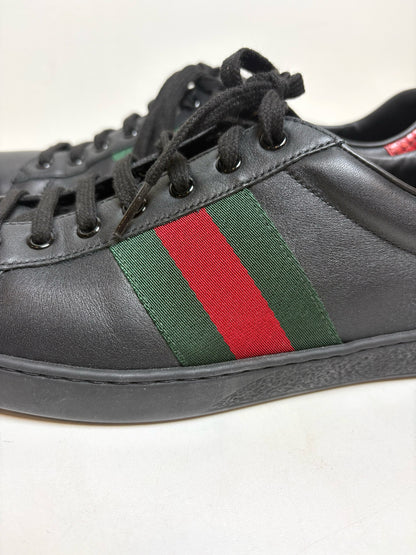 W Shoe Size 10 Gucci Ace Black Leather Pre-owned Sneakers
