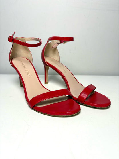 W Shoe Size 8.5 Stuart Weitzman Classic Red Leather Pre-owned Sandal
