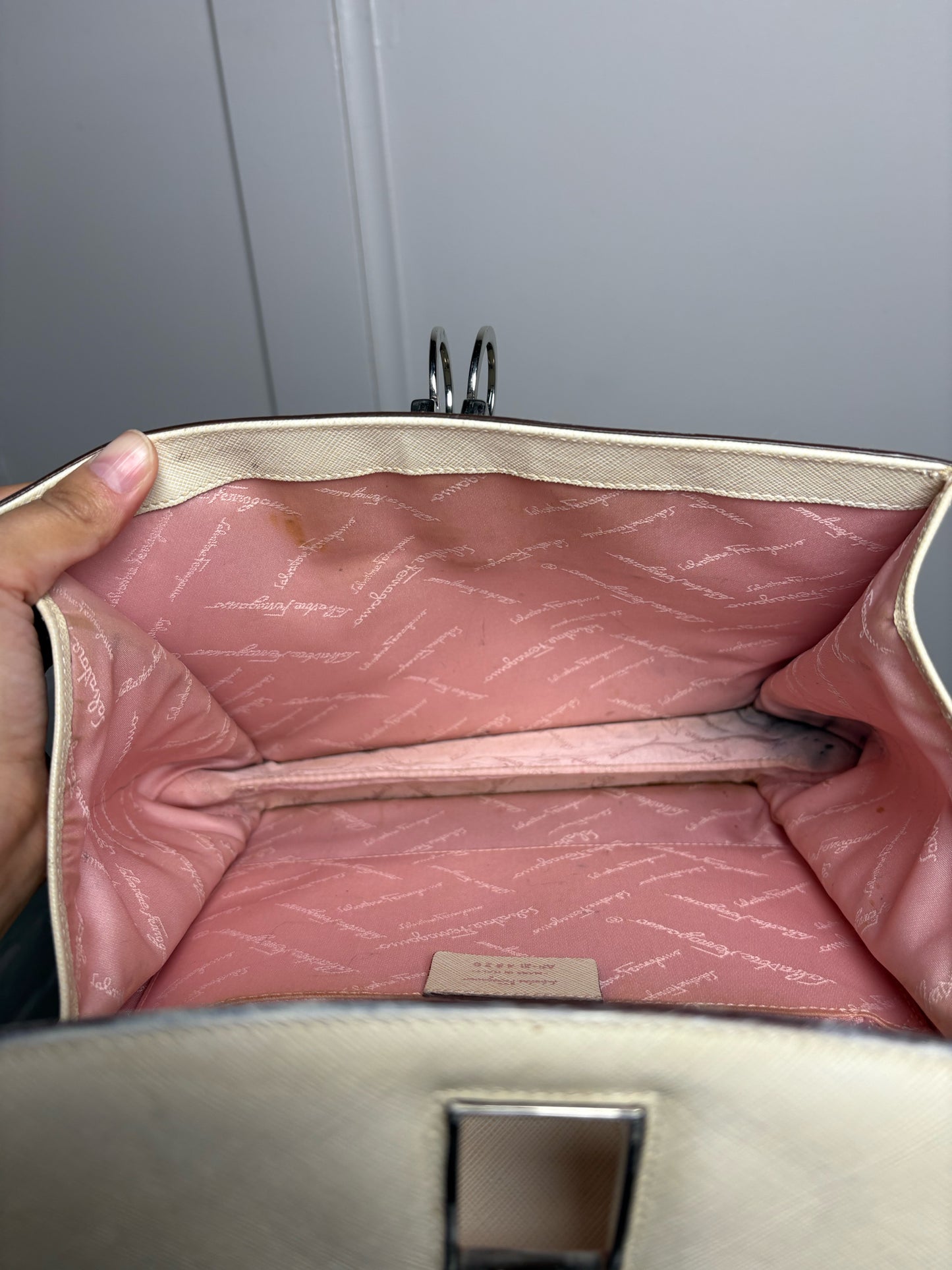 Salvatore Ferragamo Solid Bone Saffiano Gancini Purse