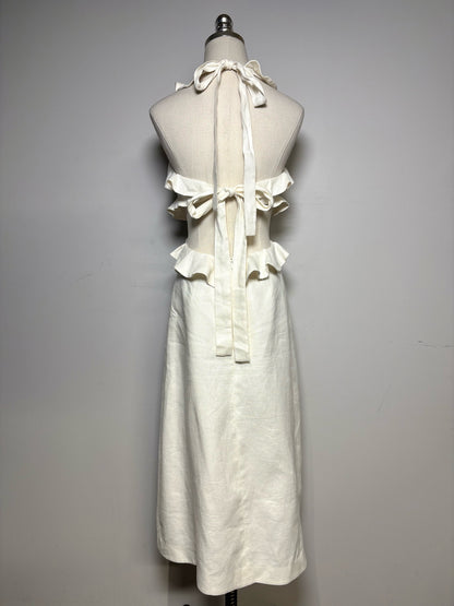 Women Size 0 Zimmermann Ivory Pure Linen Pre-Owned Lovestruck Cutout Halterneck Midi Dress