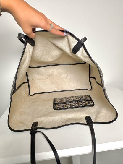 Goyard-Goyardine St. Louis XXL Coated Canvas Pre-owned Black Leather Trim Tote
