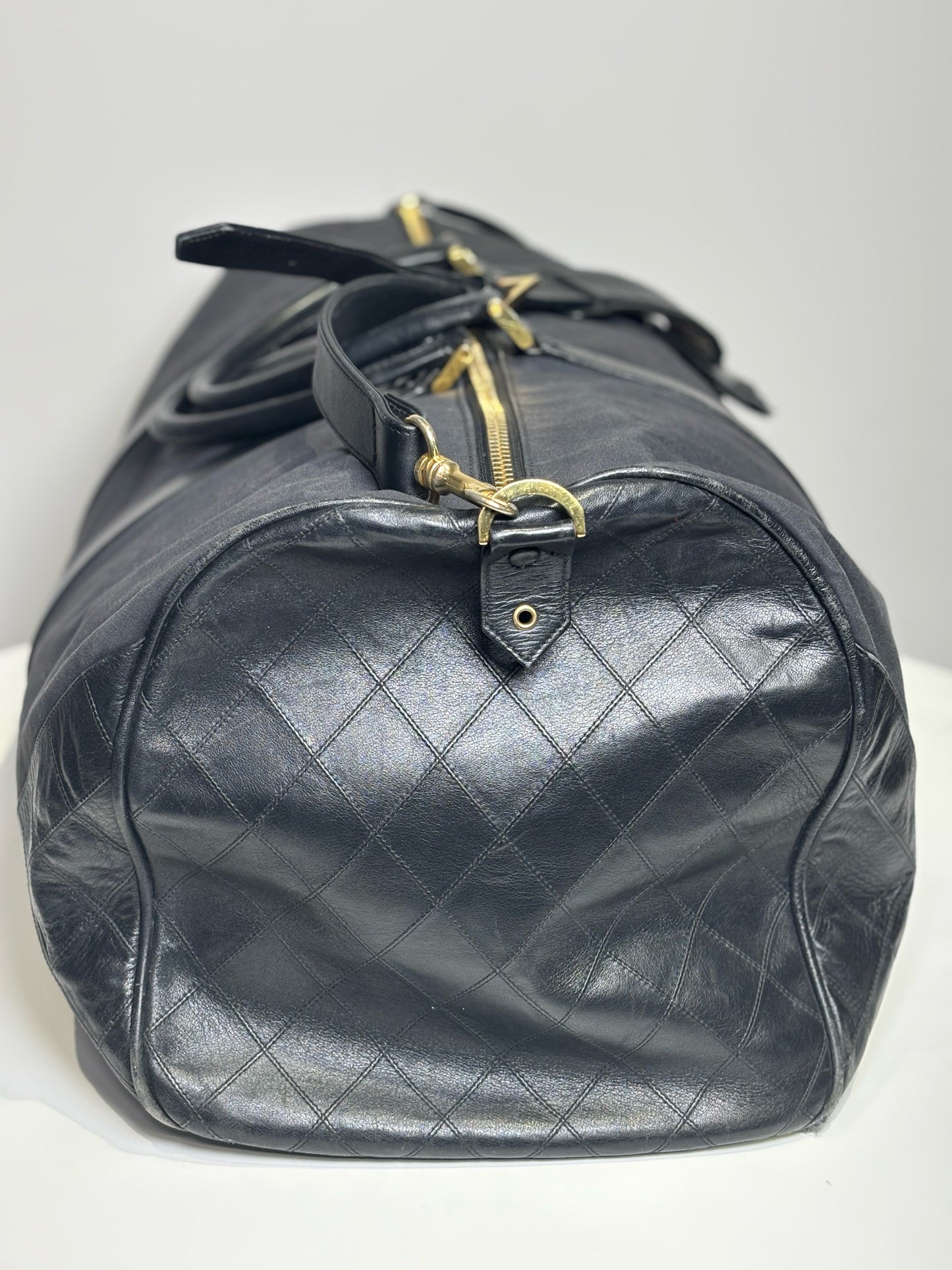 Black Canvas, Leather Chanel Duffle Bag